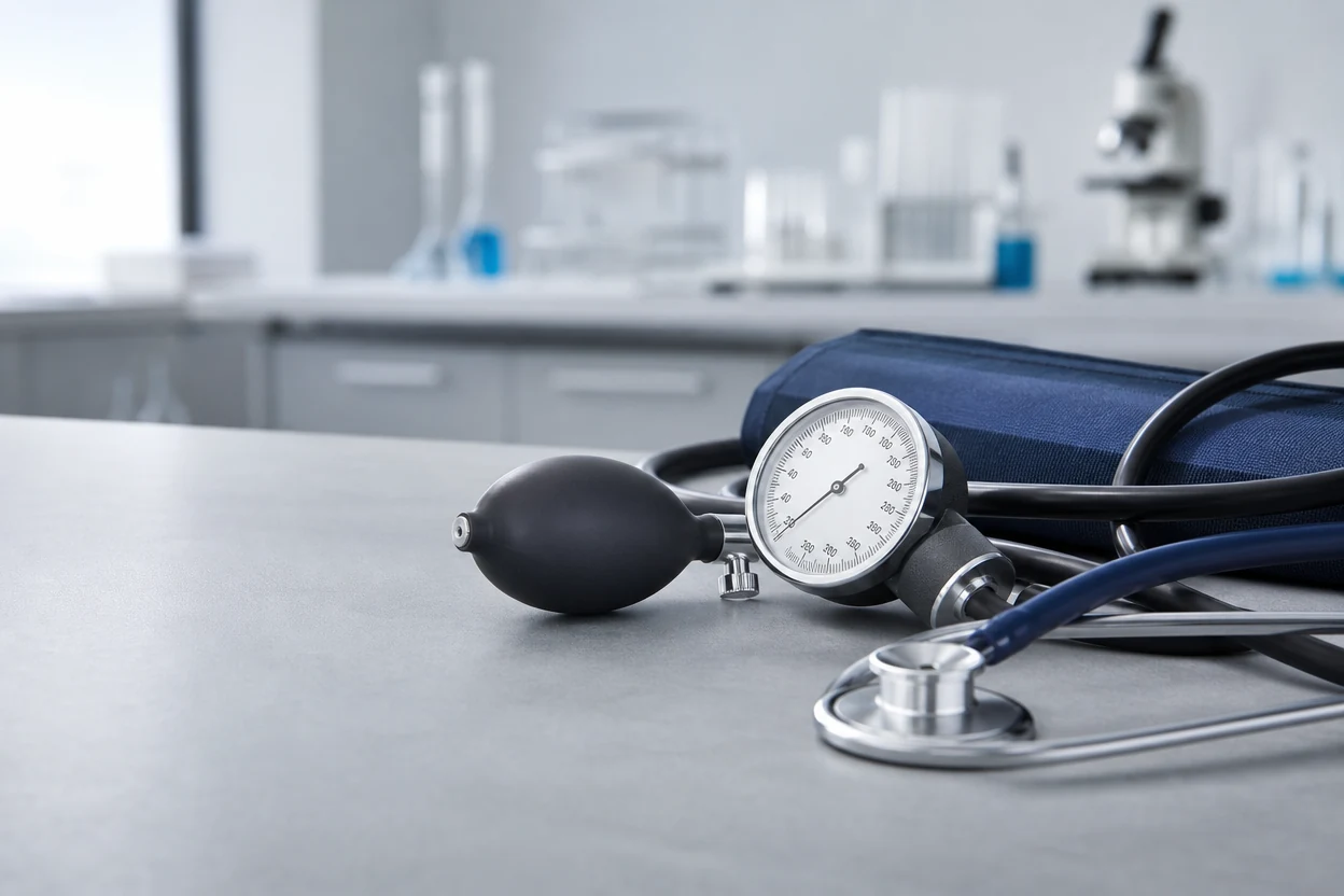TAIYU aneroid sphygmomanometer and stethoscope in a clinical laboratory